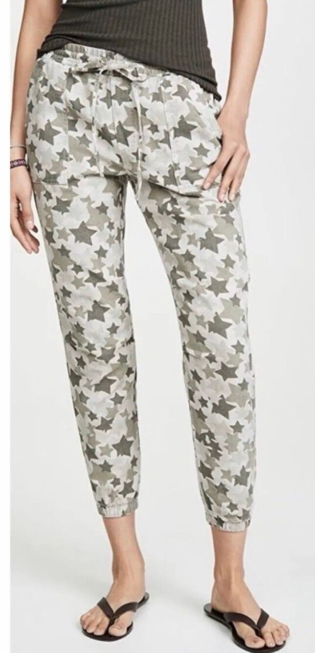 Monrow XS Gray Star Print Jogger Sweatpants Made in USA Lounge Pants